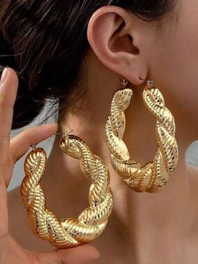 Gold Twisted Hoop Earrings - Women Jewelry